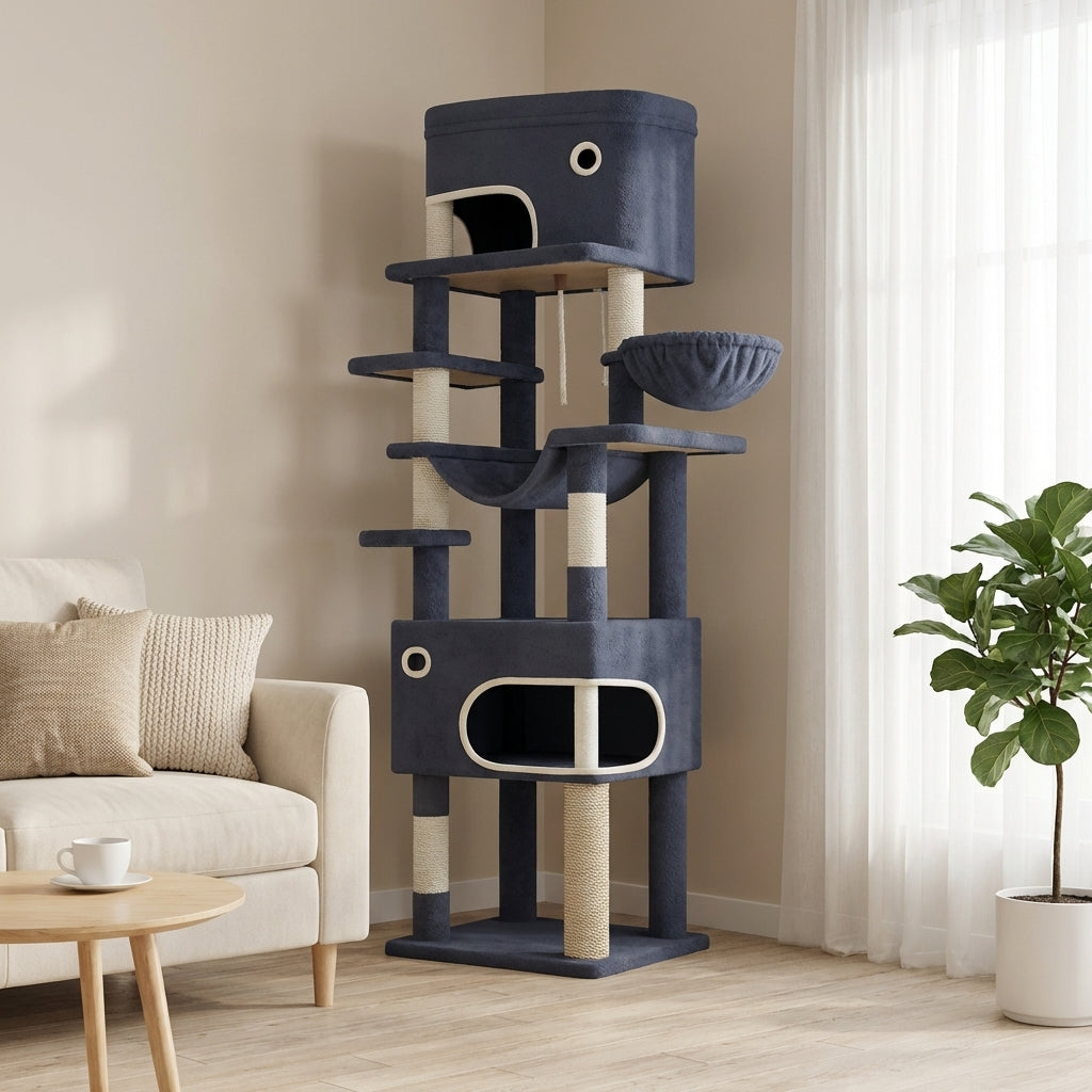 Arbre à Chat pour Maine Coon Hamac Bois | Gris | Perchoir Du Chat