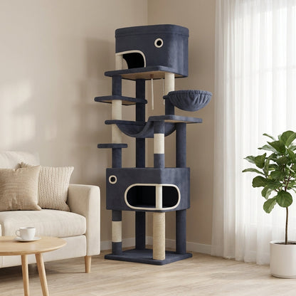 Arbre à Chat pour Maine Coon Hamac Bois | Gris | Perchoir Du Chat