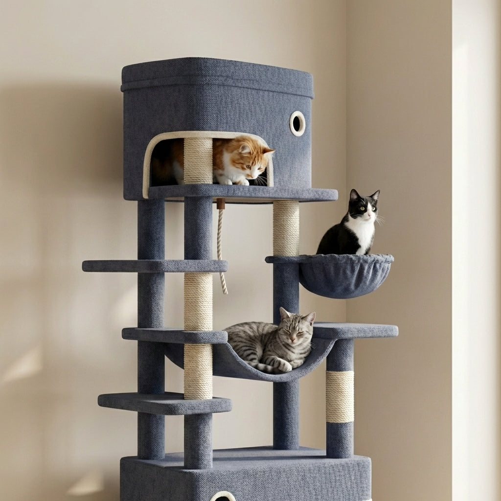 Arbre à Chat pour Maine Coon Hamac Bois | Gris | Perchoir Du Chat