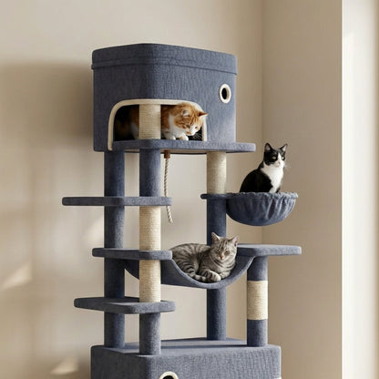Arbre à Chat pour Maine Coon Hamac Bois | Gris | Perchoir Du Chat