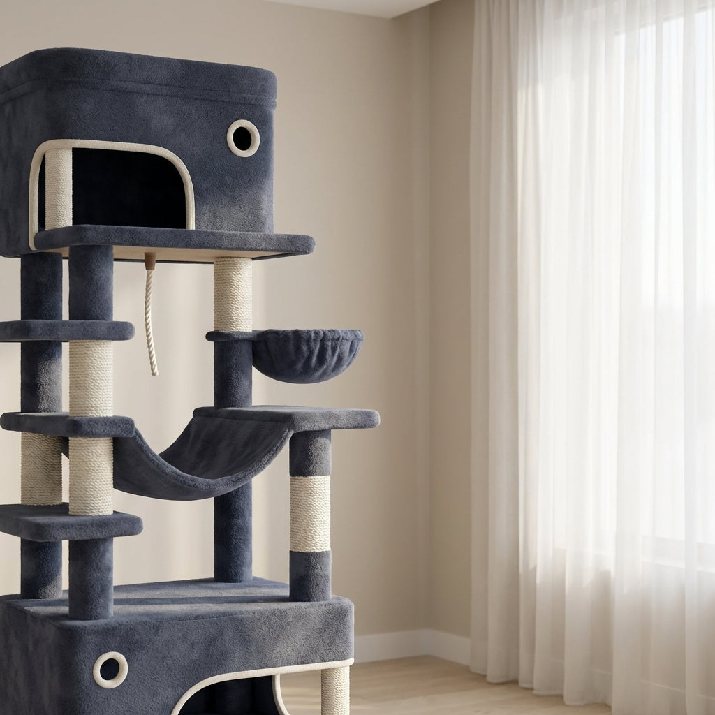 Arbre à Chat pour Maine Coon Hamac Bois | Gris | Perchoir Du Chat