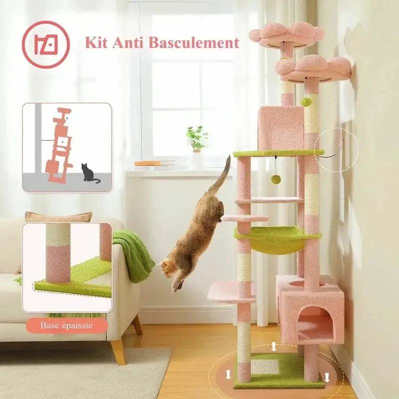 Arbre à Chat Rose 184 cm - Griffoir et Hamac
