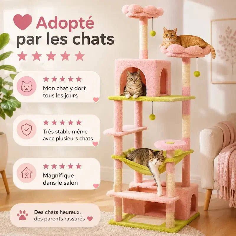 Arbre à Chat Rose 184 cm - Griffoir et Hamac