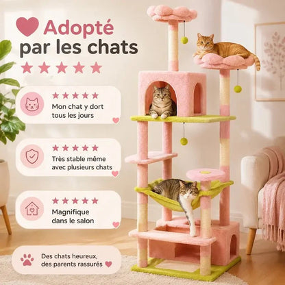 Arbre à Chat Rose 184 cm - Griffoir et Hamac