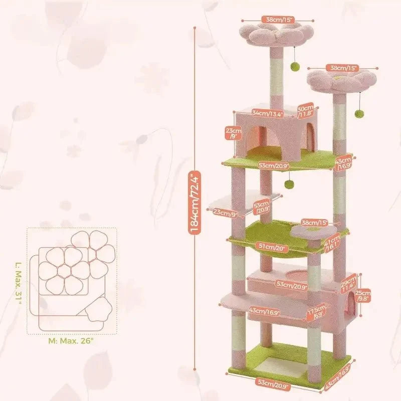 Arbre à Chat Rose 184 cm - Griffoir et Hamac