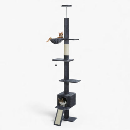 Arbre à Chat Sol Plafond 210-274cm Hamac Bois | Gris | Perchoir Du Chat
