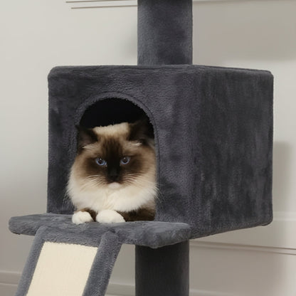 Arbre à Chat Sol Plafond 210-274cm Hamac Bois | Gris | Perchoir Du Chat