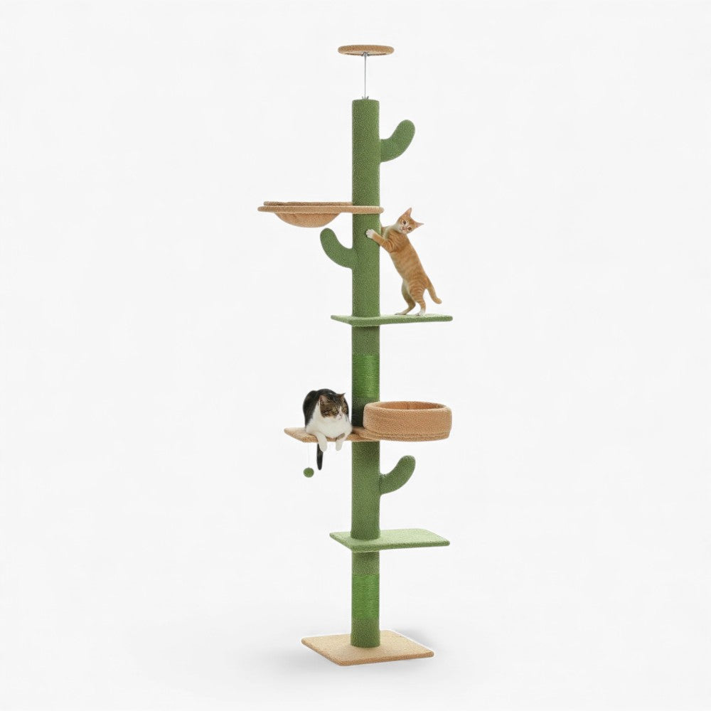 Arbre à Chat Sol Plafond 210cm Hamac Bois | Vert | Perchoir Du Chat