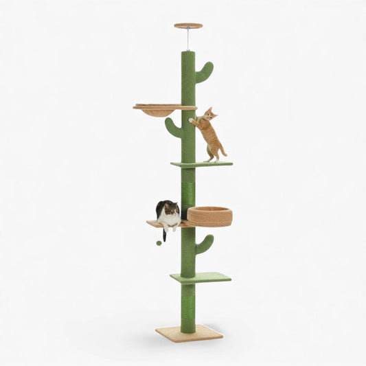 Arbre à Chat Sol Plafond 210cm Hamac Bois | Vert | Perchoir Du Chat