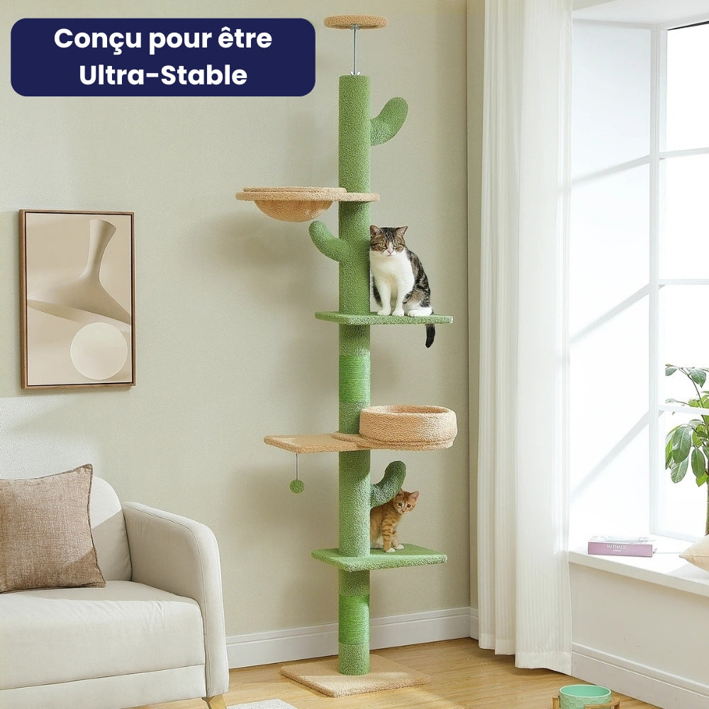 Arbre à Chat Sol Plafond 210cm Hamac Bois | Vert | Perchoir Du Chat