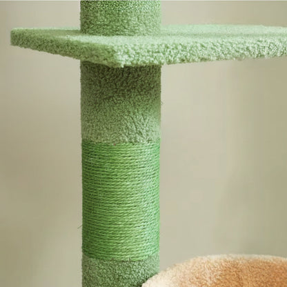 Arbre à Chat Sol Plafond 210cm Hamac Bois | Vert | Perchoir Du Chat