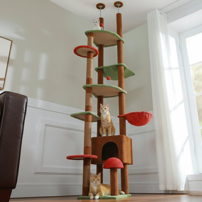 Arbre à Chat Sol Plafond Réglable Hamac Bois | Design Marron | Perchoir Du Chat