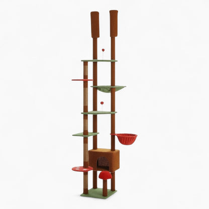 Arbre à Chat Sol Plafond Réglable Hamac Bois | Design Marron | Perchoir Du Chat