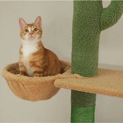 Arbre à Chat Sol Plafond Réglable Hamac Bois | Vert | Perchoir Du Chat
