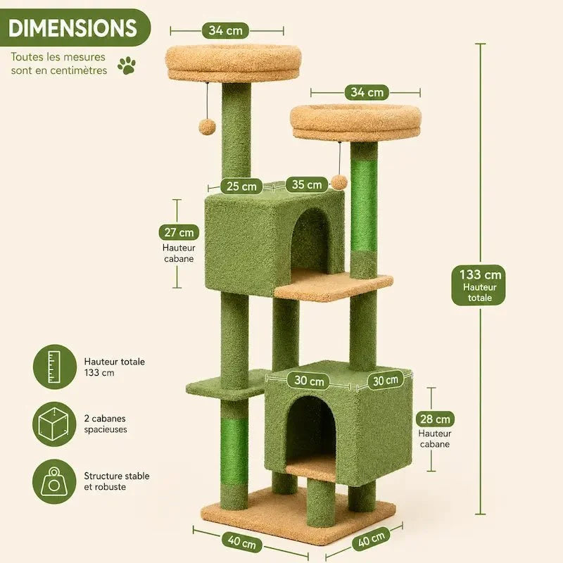 Arbre à Chat 130 cm Stable et Spacieux