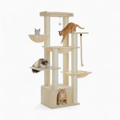 Arbre à Chat XXL 170cm Hamac Bois | Beige | Perchoir Du Chat