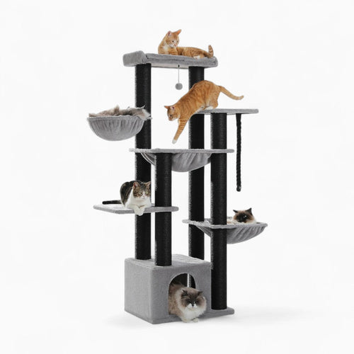 Arbre à Chat XXL 170cm Hamac Bois | Gris Noir | Perchoir Du Chat