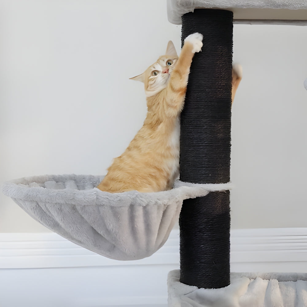 Arbre à Chat XXL 170cm Hamac Bois | Gris Noir | Perchoir Du Chat