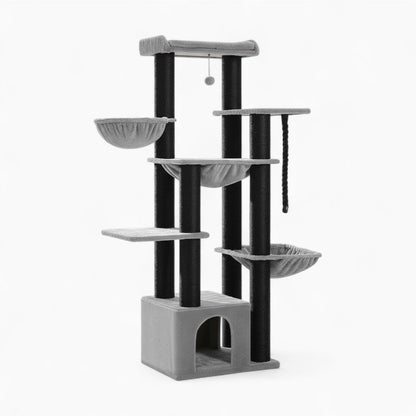 Arbre à Chat XXL 170cm Hamac Bois | Gris Noir | Perchoir Du Chat