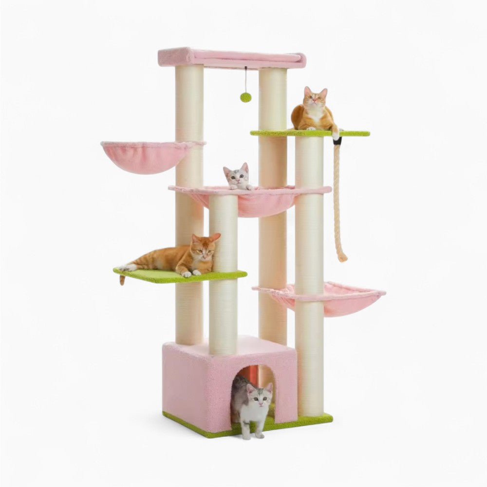 Arbre à Chat XXL 170cm Hamac Bois | Rose | Perchoir Du Chat