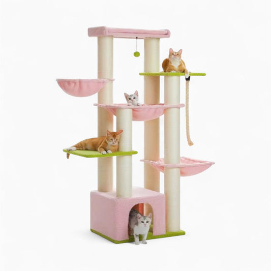 Arbre à Chat XXL 170cm Hamac Bois | Rose | Perchoir Du Chat