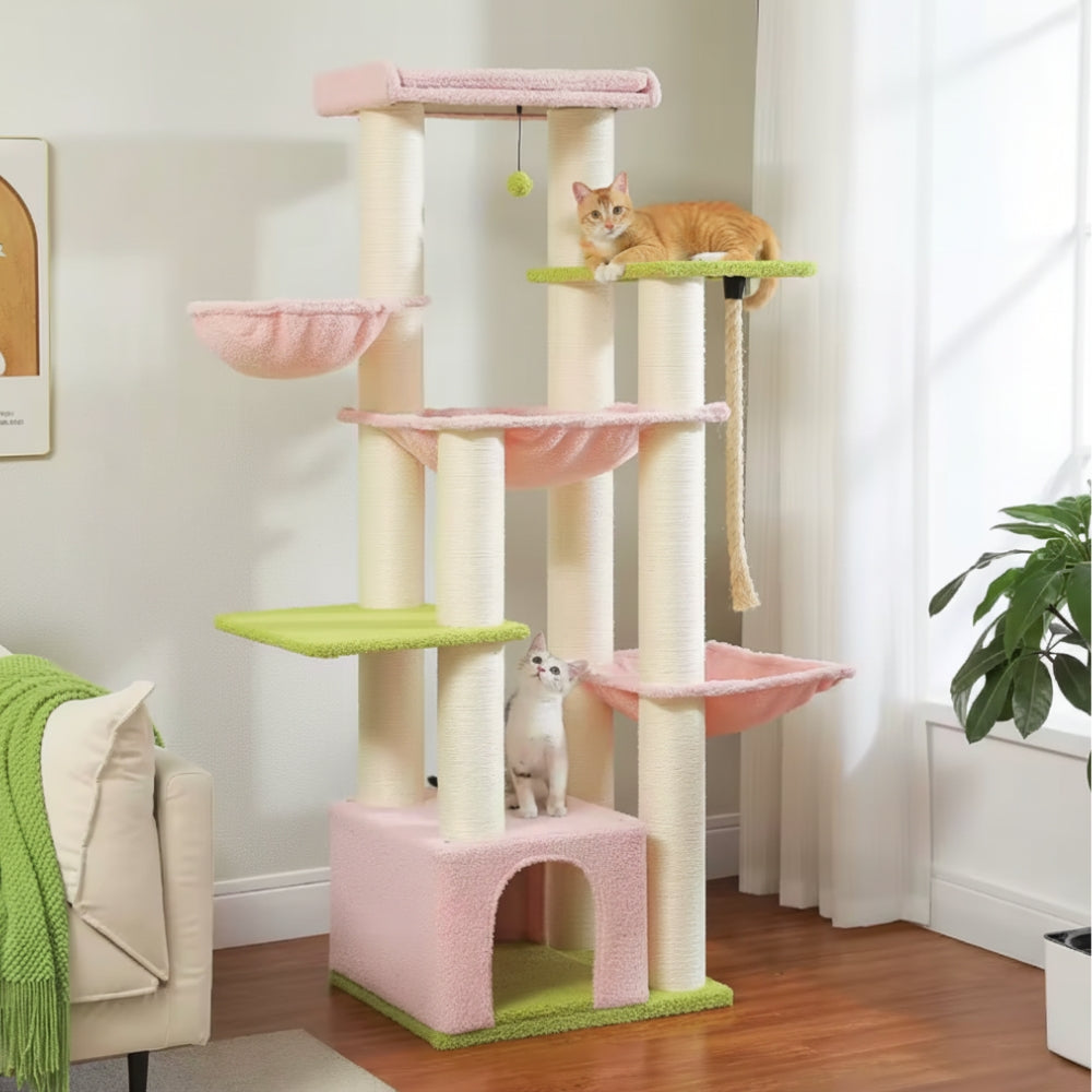 Arbre à Chat XXL 170cm Hamac Bois | Rose | Perchoir Du Chat