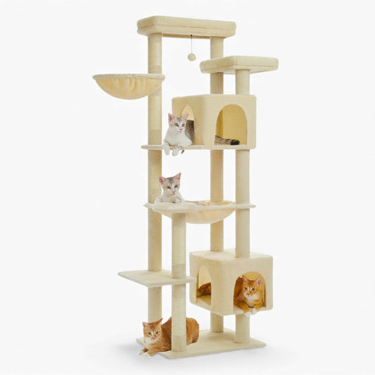 Arbre à Chat XXL 175cm Hamac Bois | Beige | Perchoir Du Chat