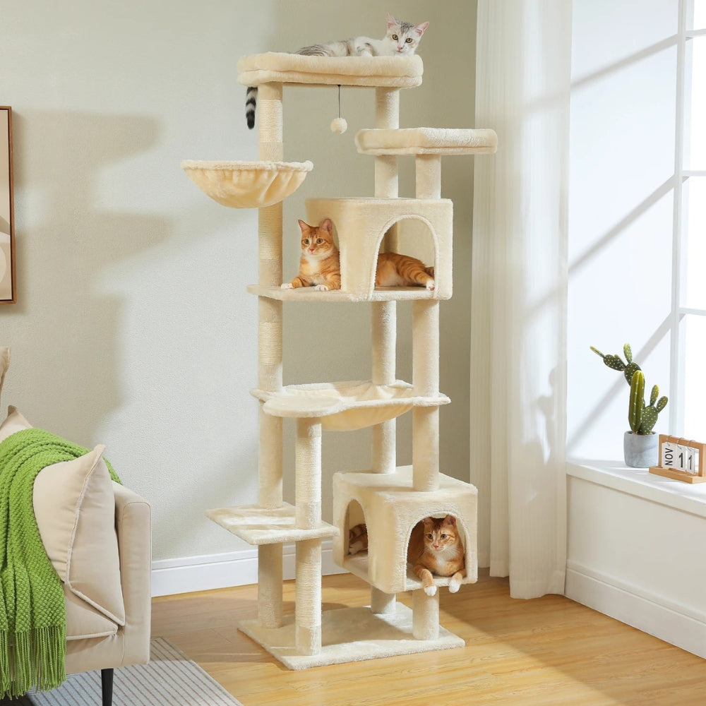 Arbre à Chat XXL 175cm Hamac Bois | Beige | Perchoir Du Chat