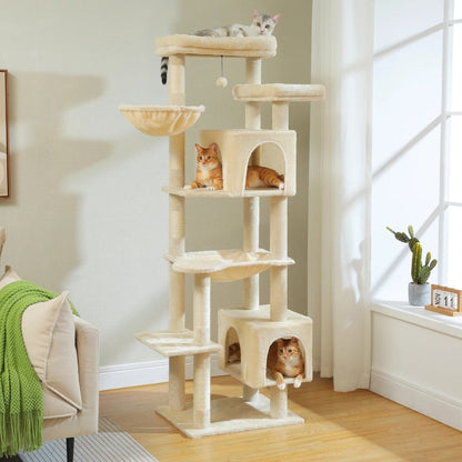 Arbre à Chat XXL 175cm Hamac Bois | Beige | Perchoir Du Chat