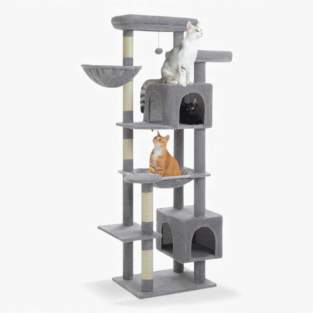 Arbre à Chat XXL 175cm Hamac Bois | Gris | Perchoir Du Chat