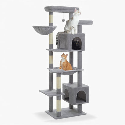 Arbre à Chat XXL 175cm Hamac Bois | Gris | Perchoir Du Chat