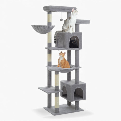 Arbre à Chat XXL 175cm Hamac Bois | Gris | Perchoir Du Chat