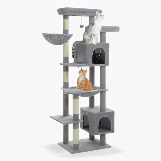 Arbre à Chat XXL 175cm Hamac Bois | Gris | Perchoir Du Chat