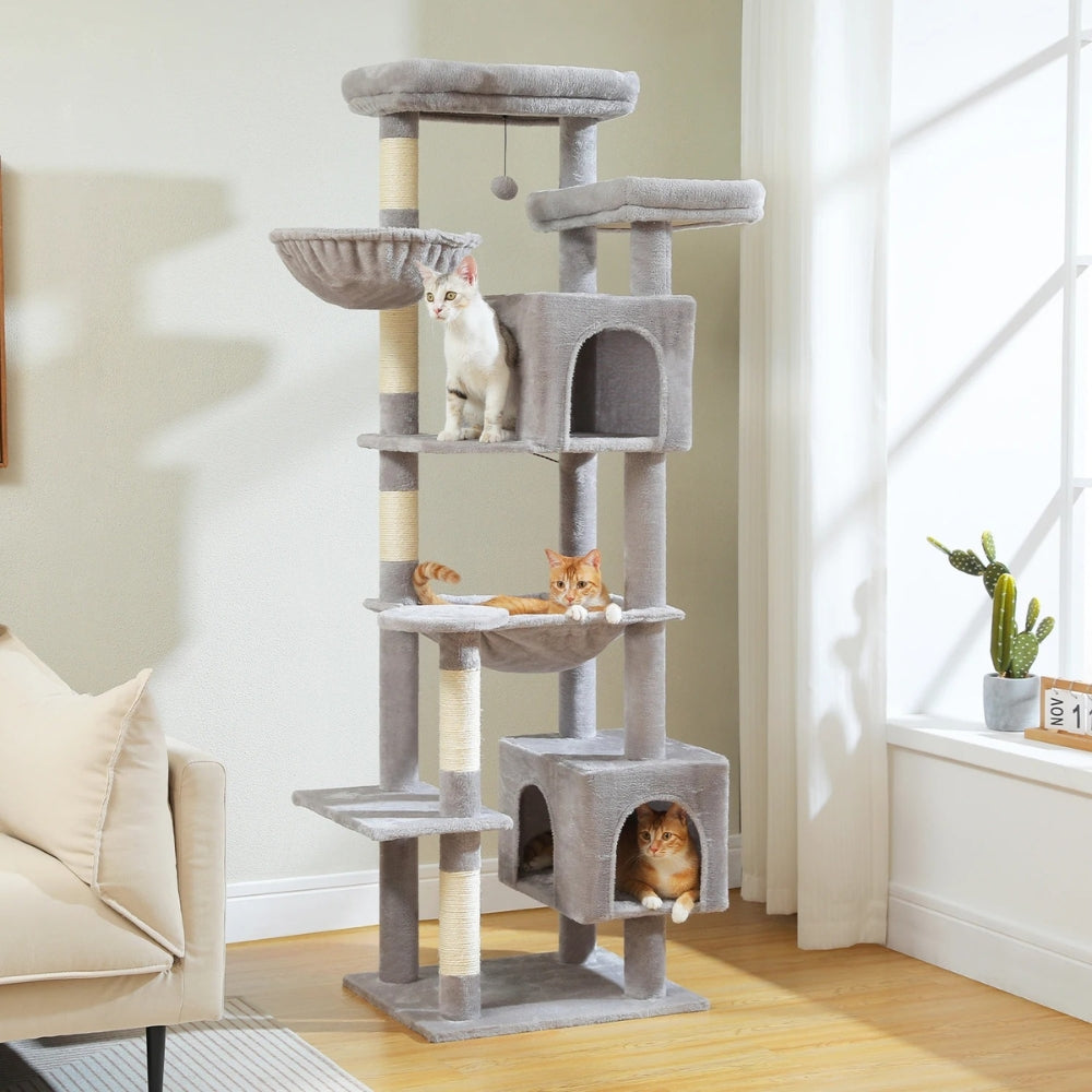 Arbre à Chat XXL 175cm Hamac Bois | Gris | Perchoir Du Chat