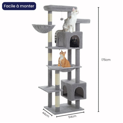 Arbre à Chat XXL 175cm Hamac Bois | Gris | Perchoir Du Chat