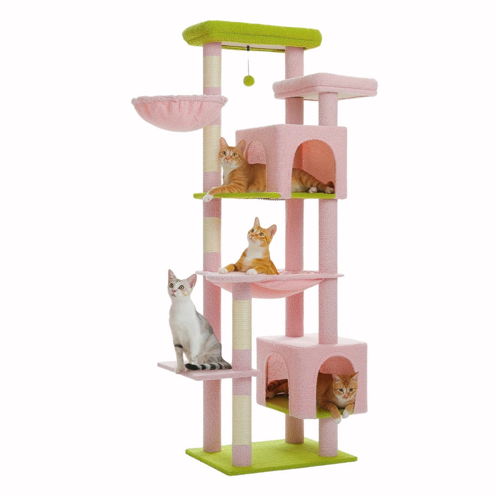 Arbre à Chat XXL 175cm Hamac Bois | Rose | Perchoir Du Chat