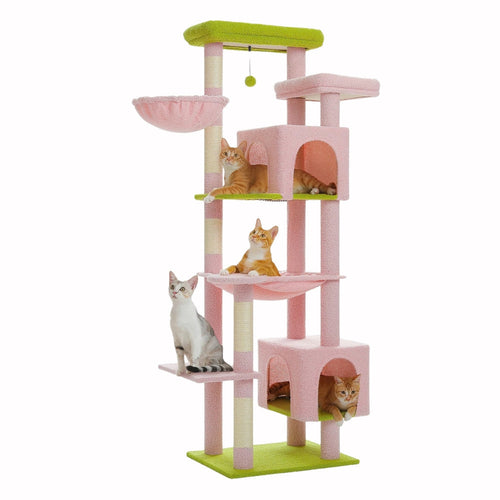 Arbre à Chat XXL 175cm Hamac Bois | Rose | Perchoir Du Chat