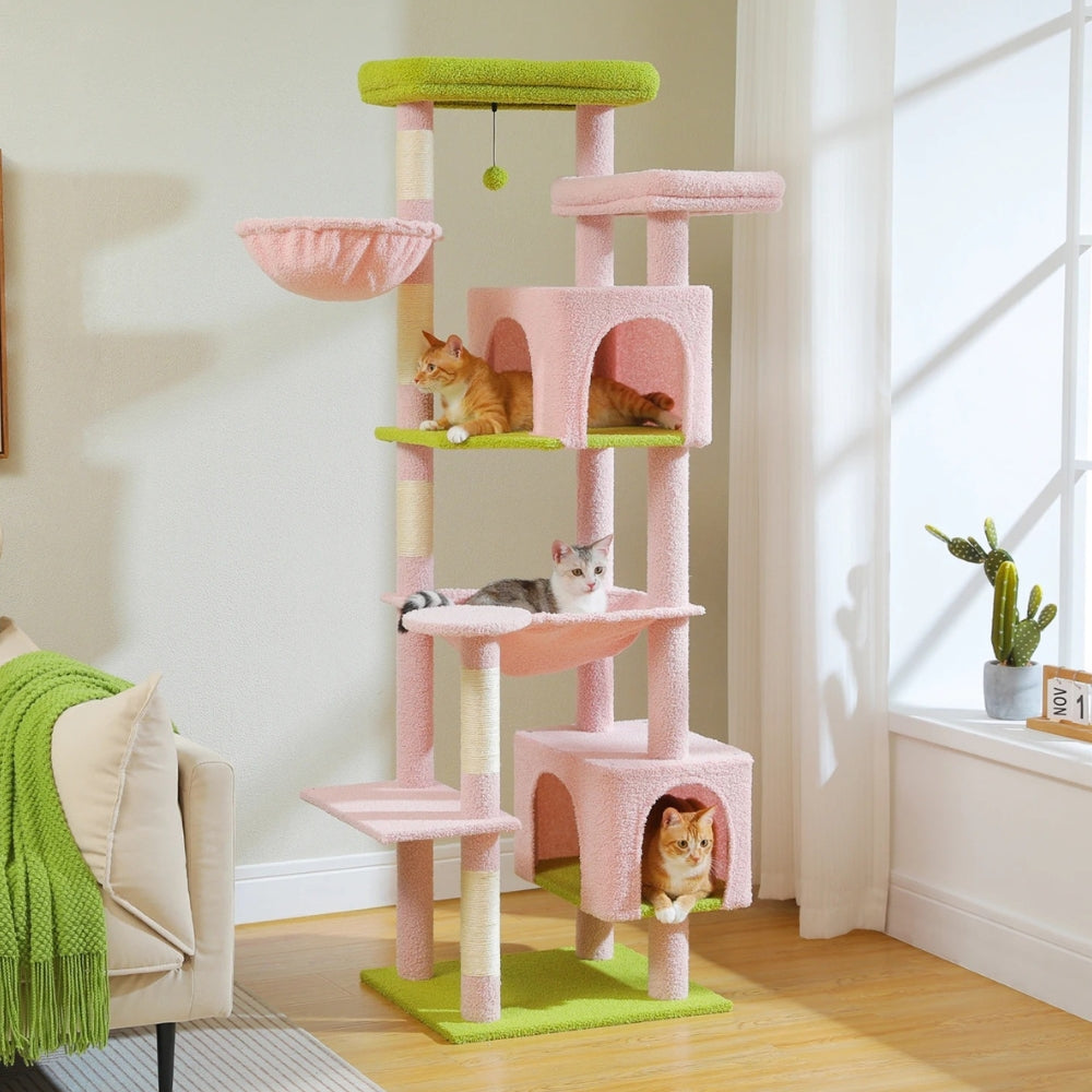 Arbre à Chat XXL 175cm Hamac Bois | Rose | Perchoir Du Chat