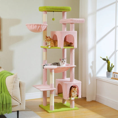 Arbre à Chat XXL 175cm Hamac Bois | Rose | Perchoir Du Chat