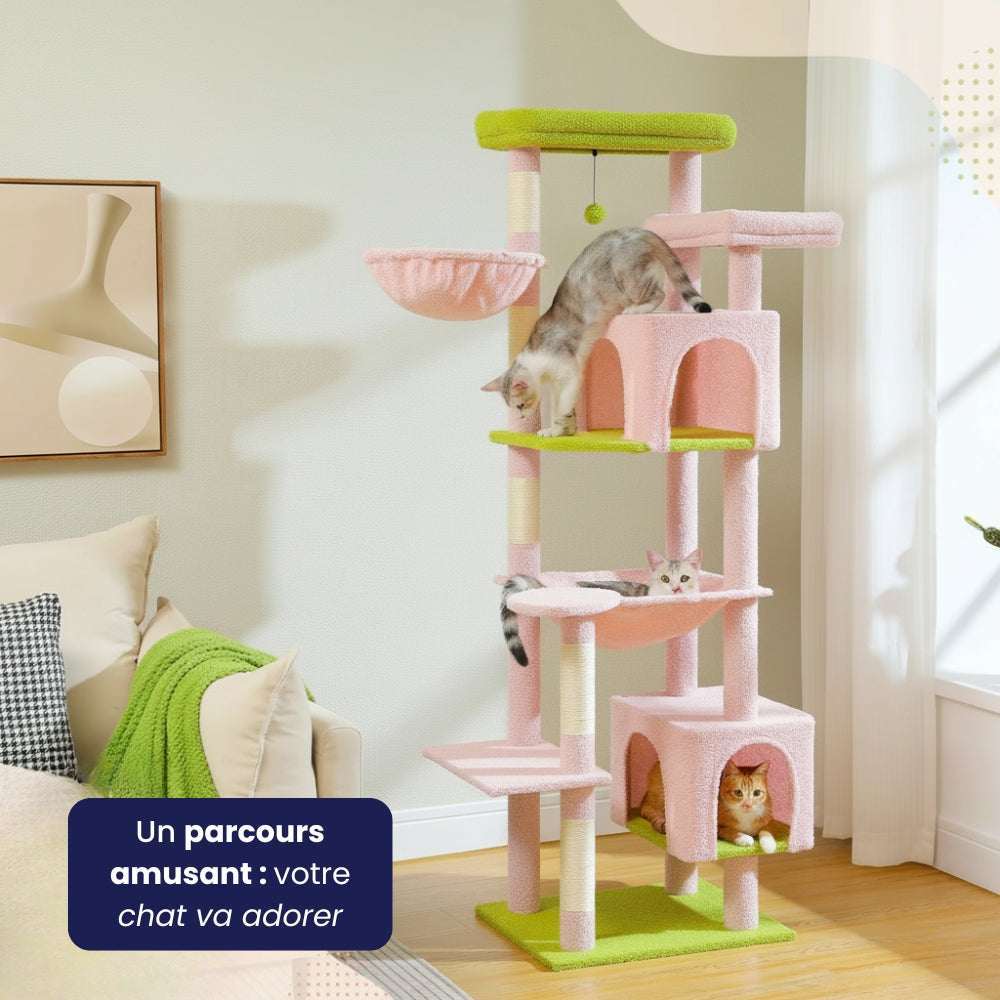 Arbre à Chat XXL 175cm Hamac Bois | Rose | Perchoir Du Chat
