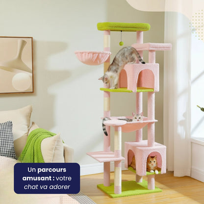 Arbre à Chat XXL 175cm Hamac Bois | Rose | Perchoir Du Chat
