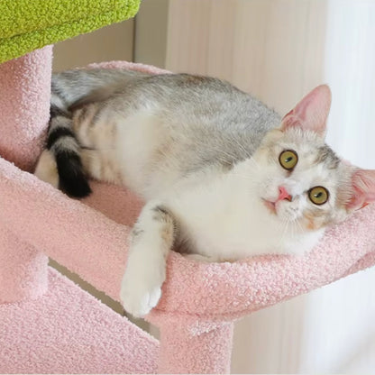 Arbre à Chat XXL 175cm Hamac Bois | Rose | Perchoir Du Chat