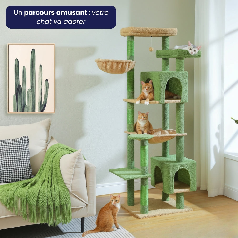 Arbre à Chat XXL 175cm Hamac Bois | Vert | Perchoir Du Chat