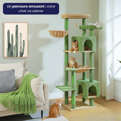 Arbre à Chat XXL 175cm Hamac Bois | Vert | Perchoir Du Chat