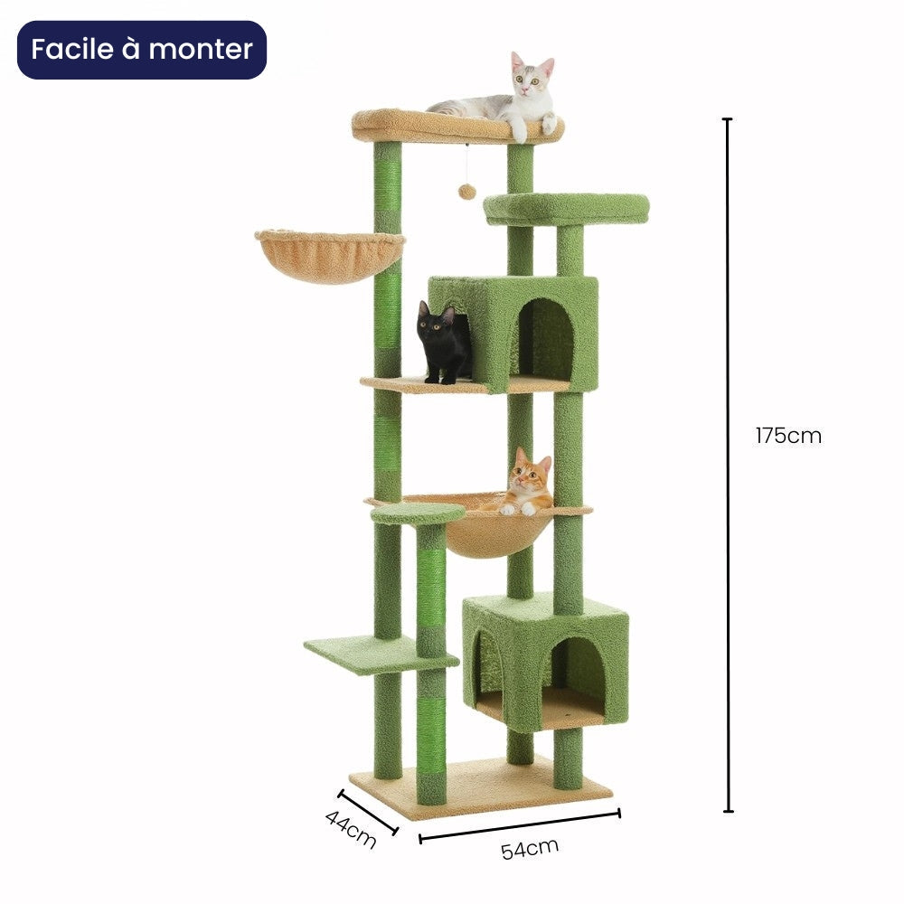 Arbre à Chat XXL 175cm Hamac Bois | Vert | Perchoir Du Chat