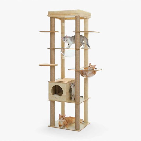 Arbre à Chat XXL 180cm Hamac Bois | Beige | Perchoir Du Chat