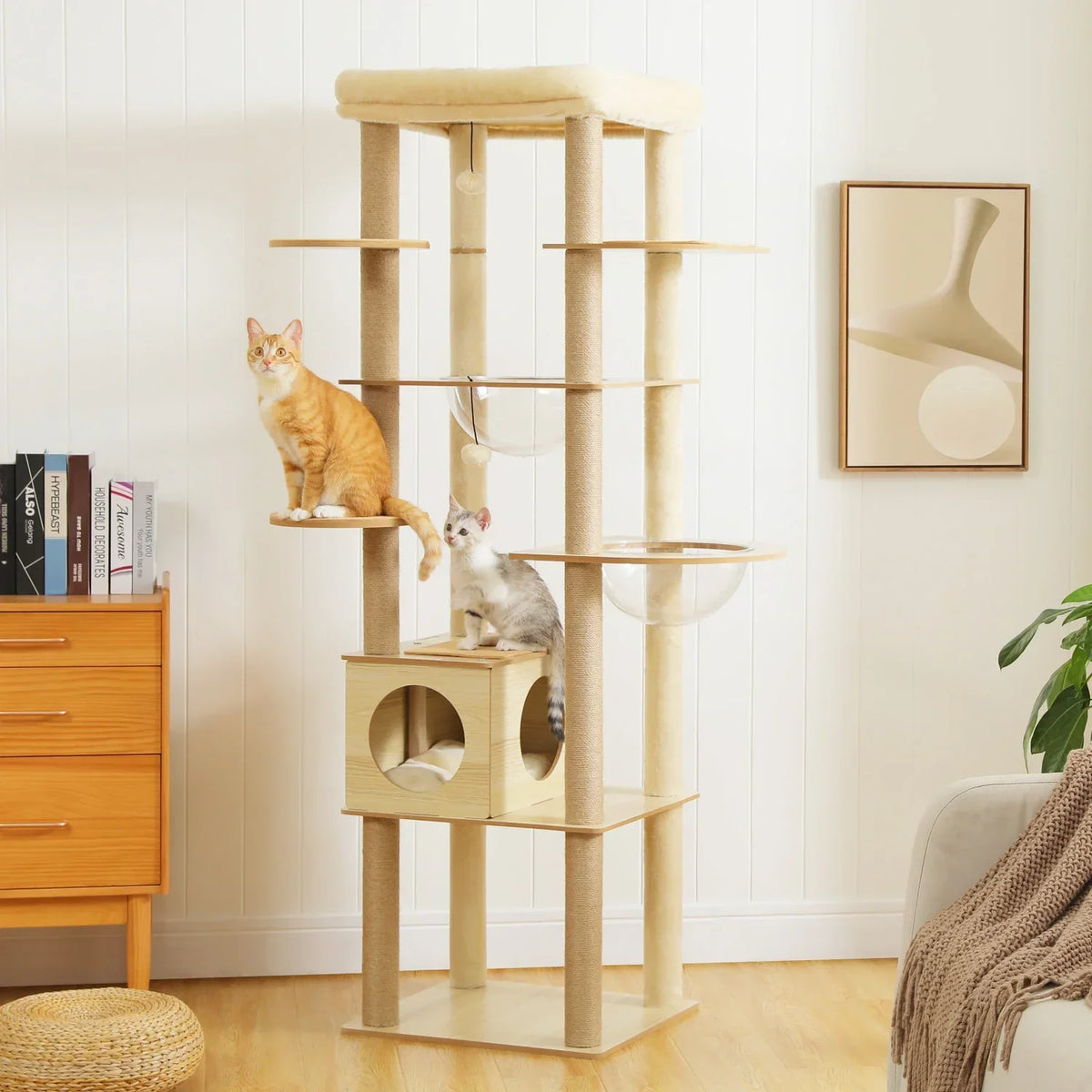 Arbre à Chat XXL 180cm Hamac Bois | Beige | Perchoir Du Chat