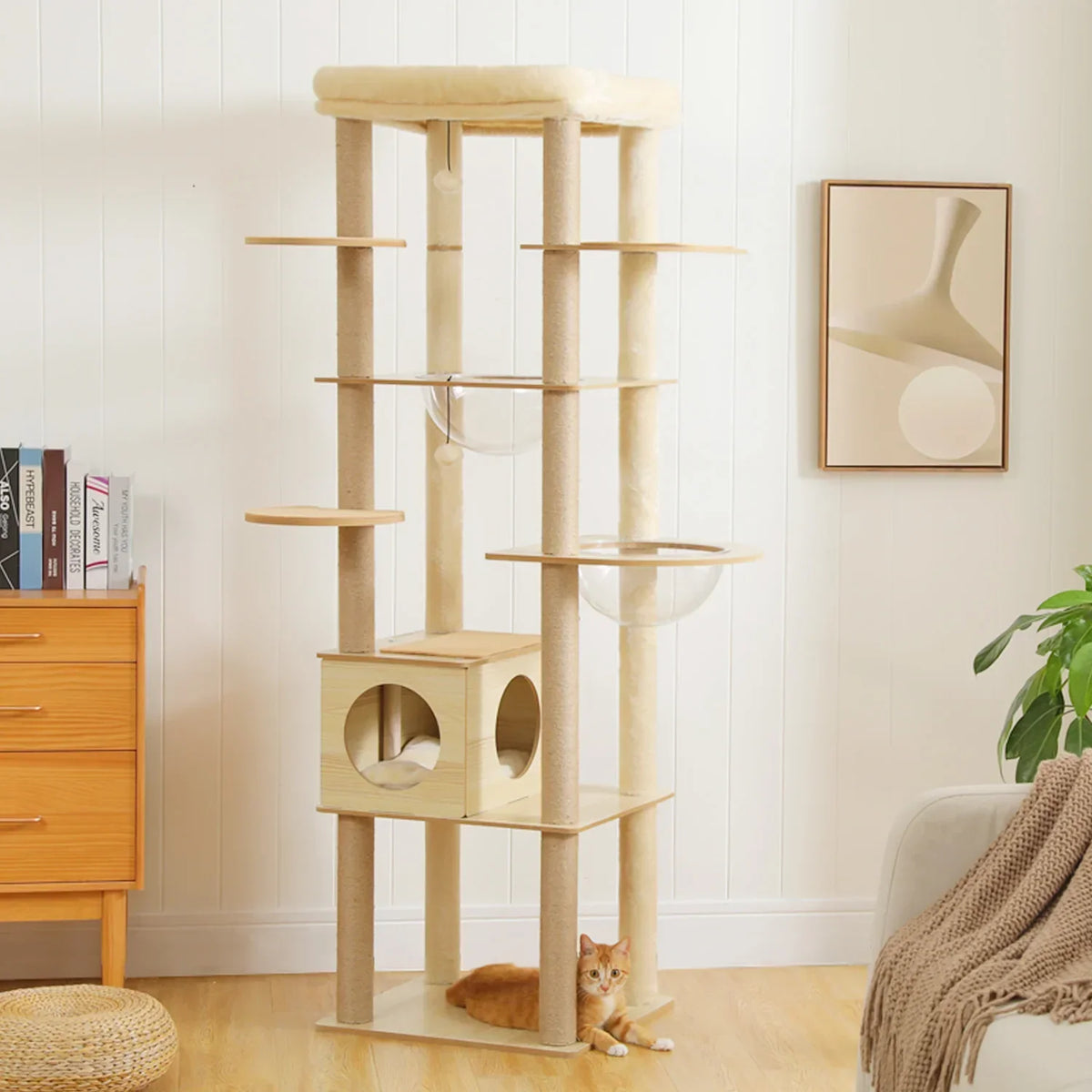 Arbre à Chat XXL 180cm Hamac Bois | Beige | Perchoir Du Chat