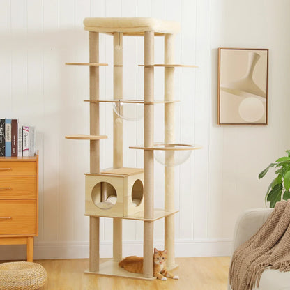 Arbre à Chat XXL 180cm Hamac Bois | Beige | Perchoir Du Chat