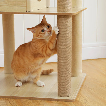 Arbre à Chat XXL 180cm Hamac Bois | Beige | Perchoir Du Chat